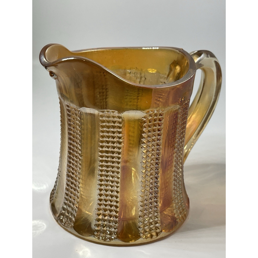 Vintage Amber HazelAtlas Creamer Carnival Glass Marigold Iridescent Panel/Square